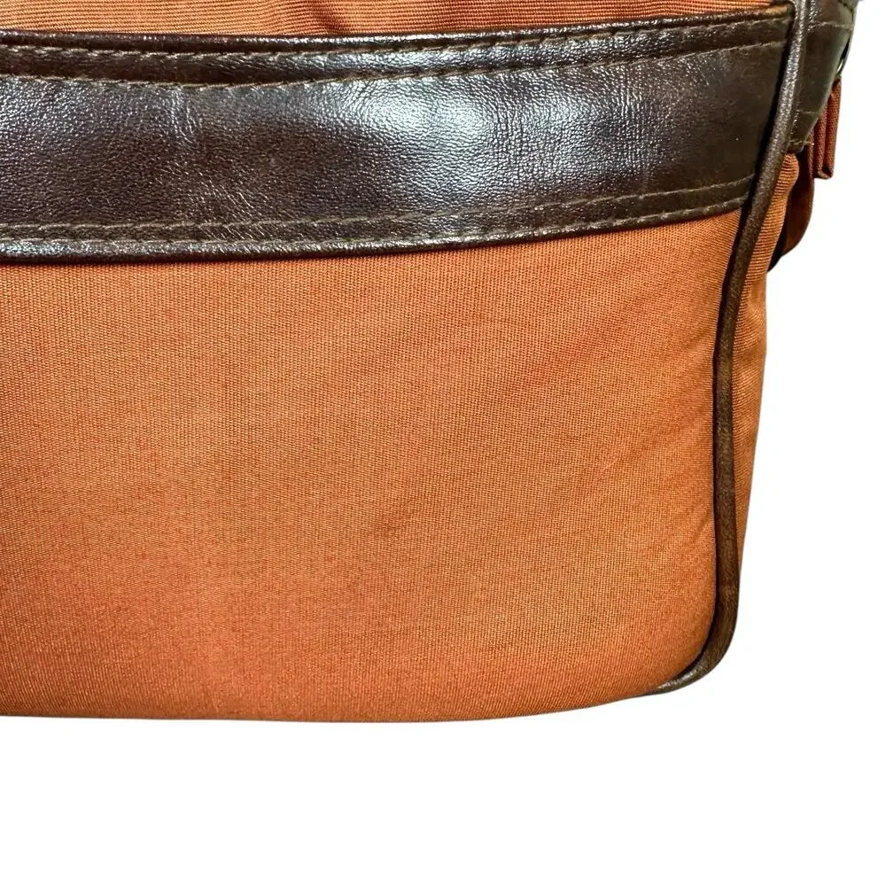 Vtg Camera Bag Orangish Brown Canvas Faux Leather Trim Padded Case Strap 12x7.5